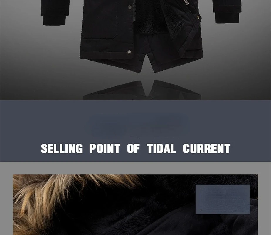 Mens Hooded Jacket Winter Thick  Men's Pure Cotton Washing Large Wool Collar Medium and Long Down Cotton X-Long Jacket Men