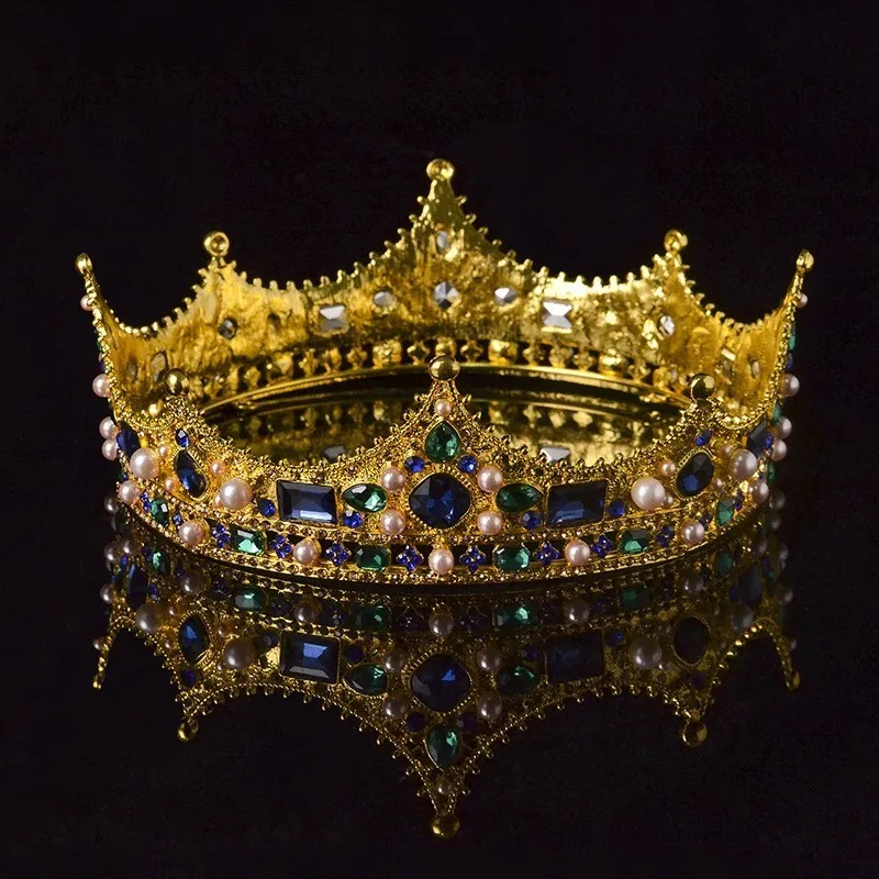 

Rhinestone Gold Bridal Crown Baroque Vintage Headwear Birthday Party round Crown Ornament Queen Wedding Hair Accessories