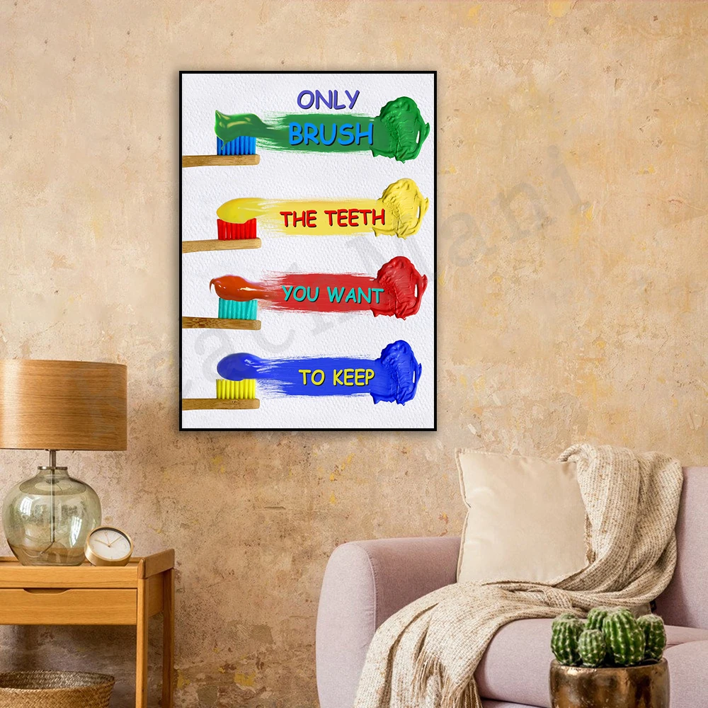 

Brush your teeth, interesting bathroom wall art, color toothbrush logo poster, children's humorous decoration, toilet rules