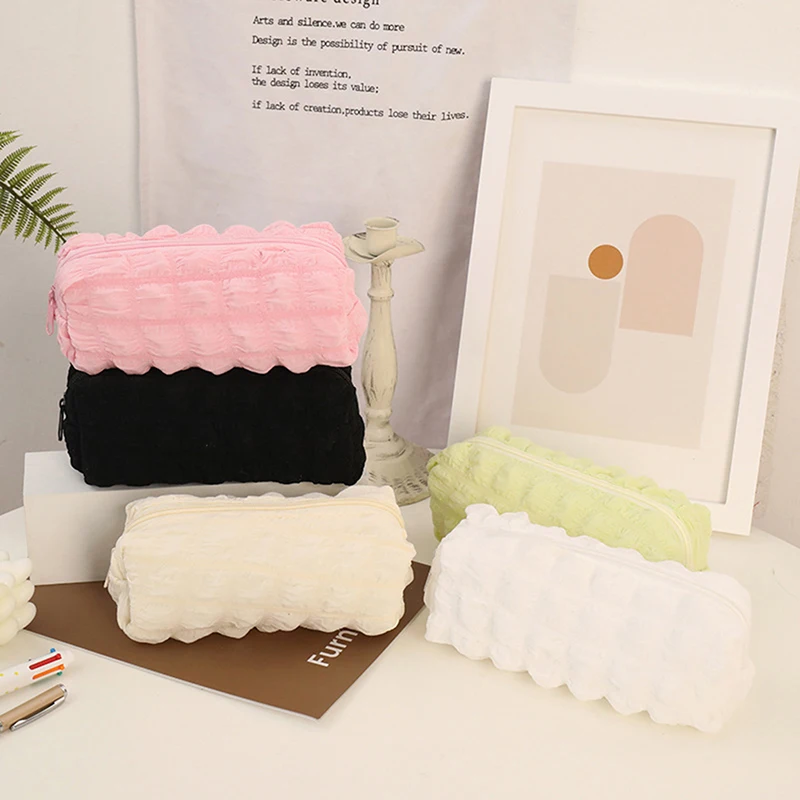 

1 Pcs Ins Style Cream Puff Fabric Pencil Case Simple Pencil Bag Student School Supplies Stationery Cosmetics Storage Bags