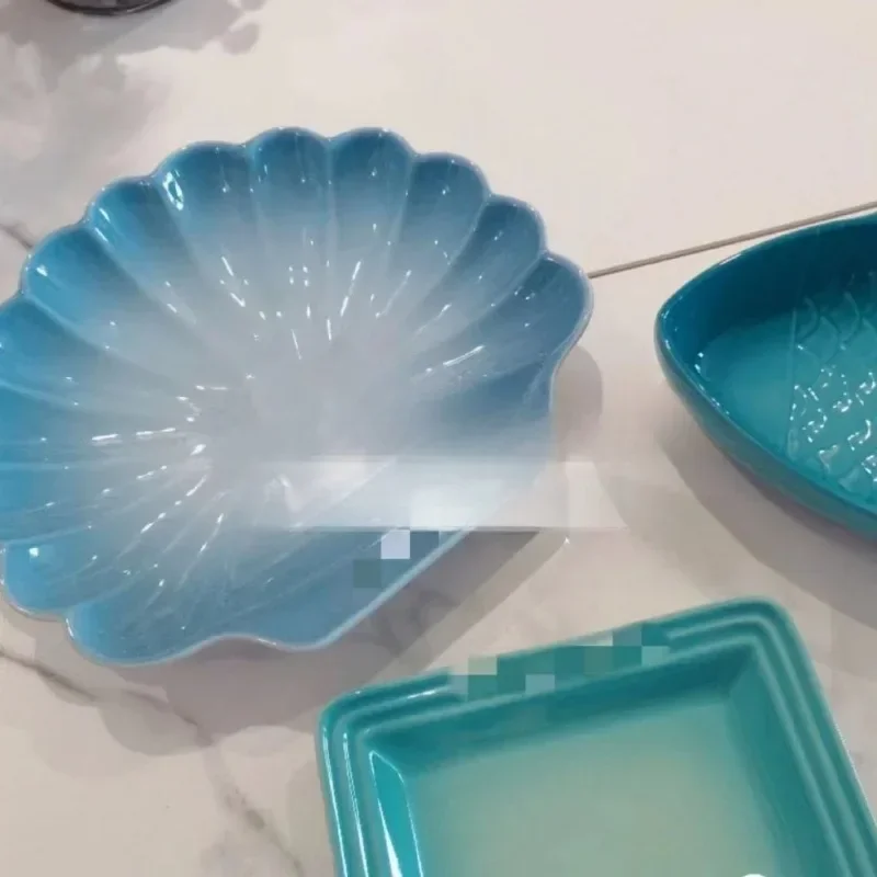 Тарелка в форме ракушки серия Французский цвет океана керамограничный фарфор