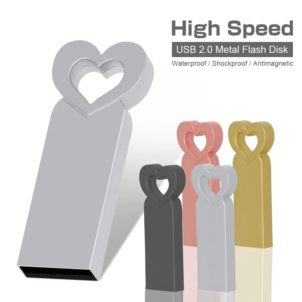

4 colors Love Heart USB Flash Drive 2.0 64gb 32gb usb pendriv for wedding gift real capacity usb memoria stick exquisite gift