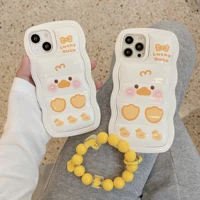 fashion cute funny down air cushion cartoon duck with bracelet shockproof soft silicone phone case for 11 12 13 pro max x xr xs