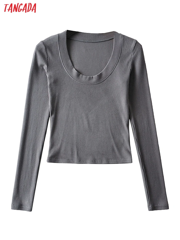 

Кроп-футболка Женская Базовая с длинным рукавом и круглым вырезом