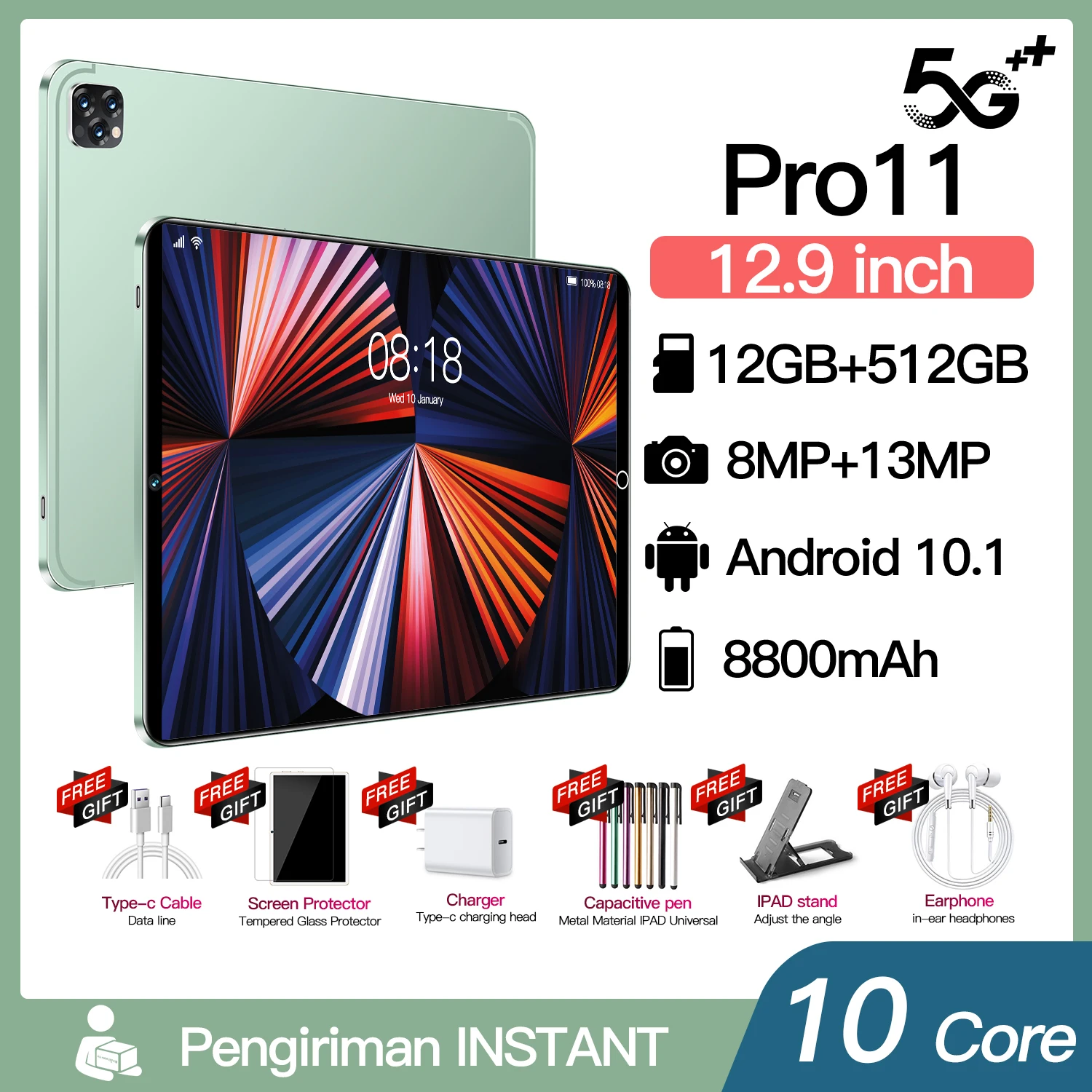 2023 Global Version 8 Core 10.1 inch Tablet pc 12GB RAM 512GB ROM 1200*800IPS Dual Sim 4G Tablets Android 12 Tablets 10.1