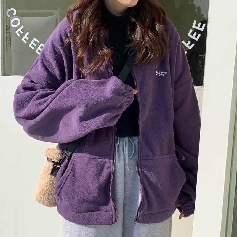 

Hoodies Women Zip-up Turn-down Collar Printed Pocket Long Sleeve Korean Style New Trendy Casual Harajuku Womens Daily