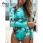 2021 Цельный купальник, женский купальник с длинным рукавом, сексуальный купальник для серфинга, купальный костюм с принтом, пляжная одежда, купальный костюм, монокини, боди