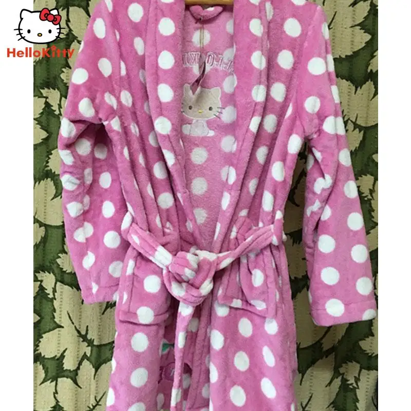 

Плюшевая ночная рубашка Hello Kitty, одежда для студенческого общежития и ванной, кавайная Спортивная одежда для девочек, платье, халат, одежда, детский подарок на день рождения