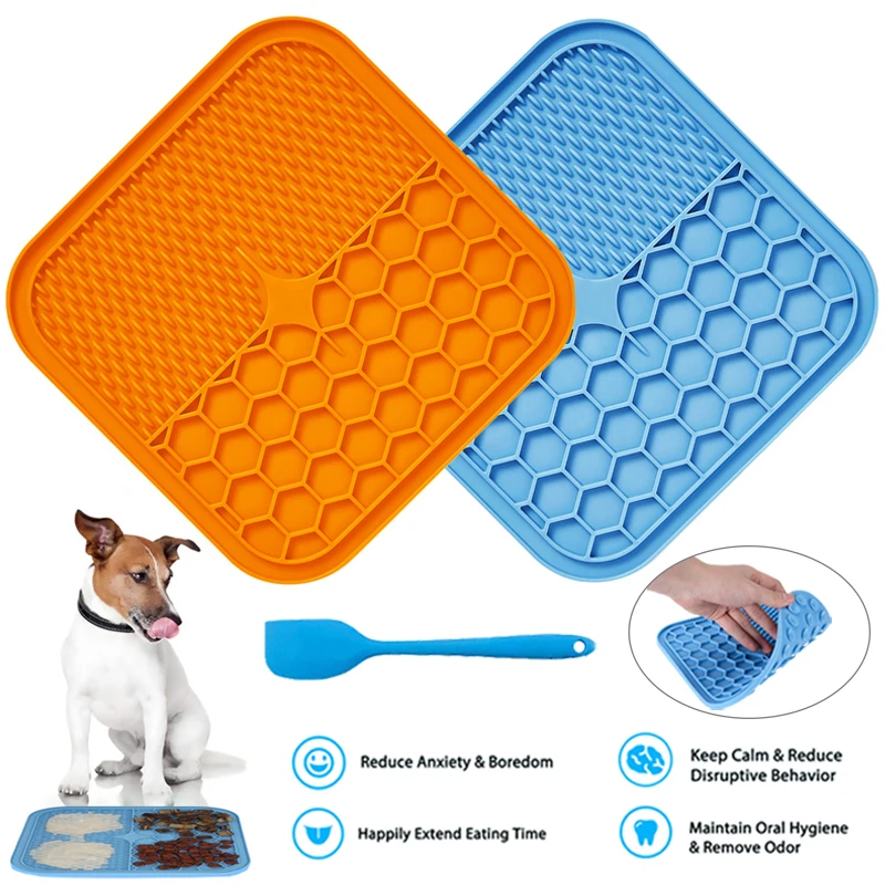 

Pet Feeding Mat with Scraper Slower Feeder Pad for Cat Dog Licky Licking Mat Puppy Bathing Distraction Pads Silicone Dispenser