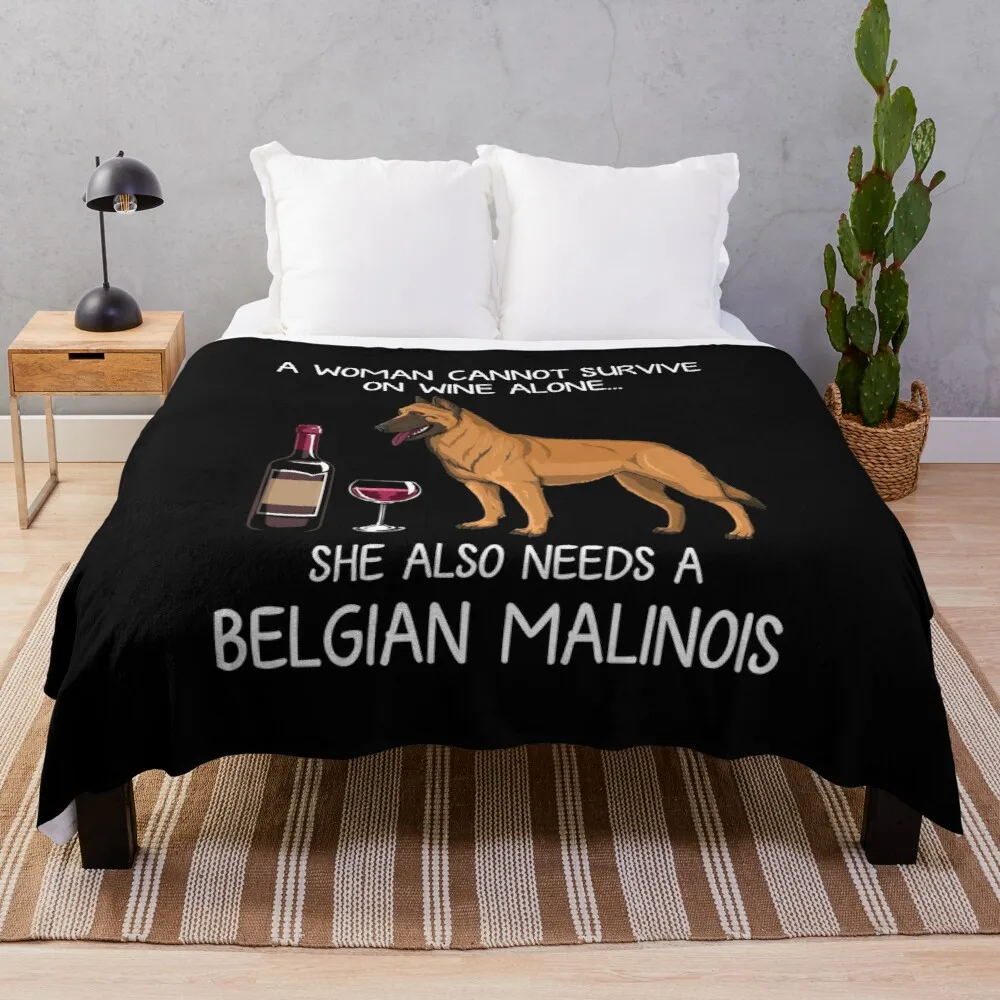 

Belgian Malinois and wine Funny dog Throw Blanket Kawaii Blanket Comforter Blanket Comfort Recieving Blankets