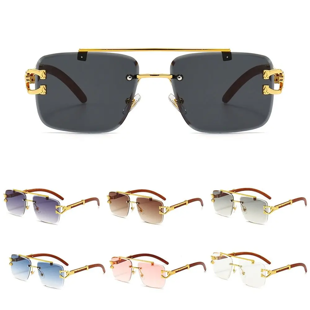 

Fashion Vintage UV400 UV Protection Eyewear Square Rimless Sunglasses Cheetah Head Sunglasses