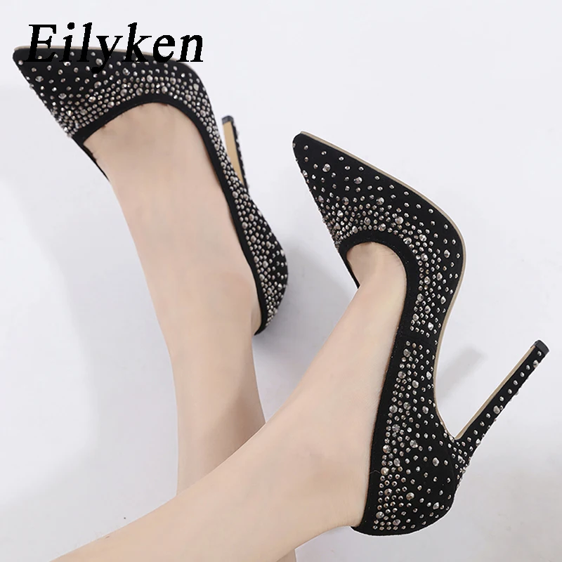 

Eilyken Street Style Crystal Women Pumps Sexy Shallow Stiletto High Heels Slip On Mules Shoes Stripper Party Female Sandals