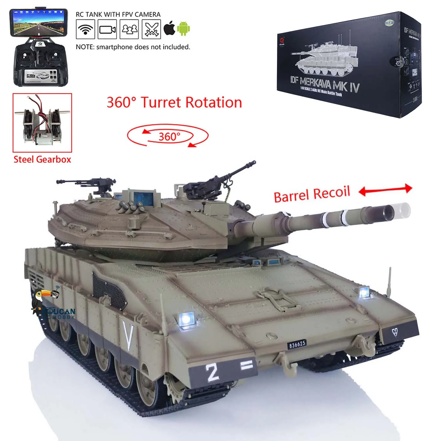 

Heng Long TK7.0 3958 1/16 RC Tanks IDF Merkava MK IV Standard Edition FPV Camera Toucan Plastic Remoted Car Models