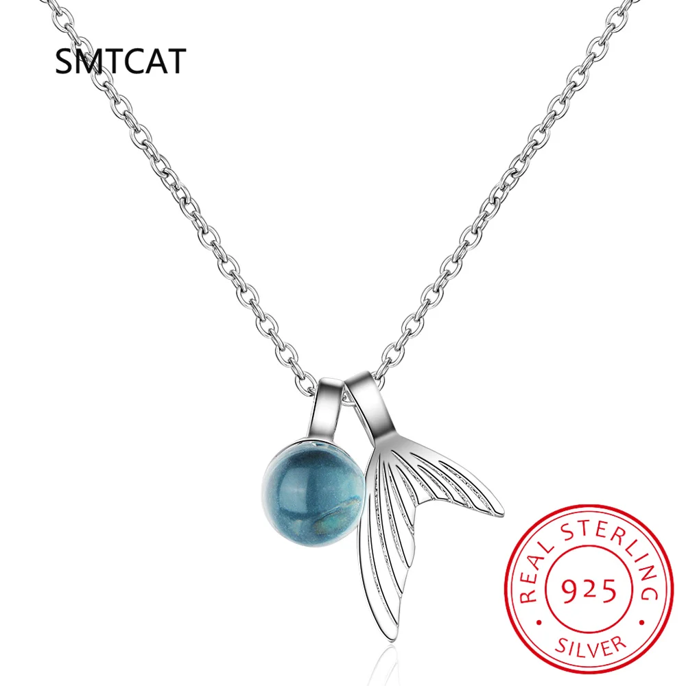 Ожерелье с подвеской из стерлингового серебра 925 пробы синим топазом и океанским