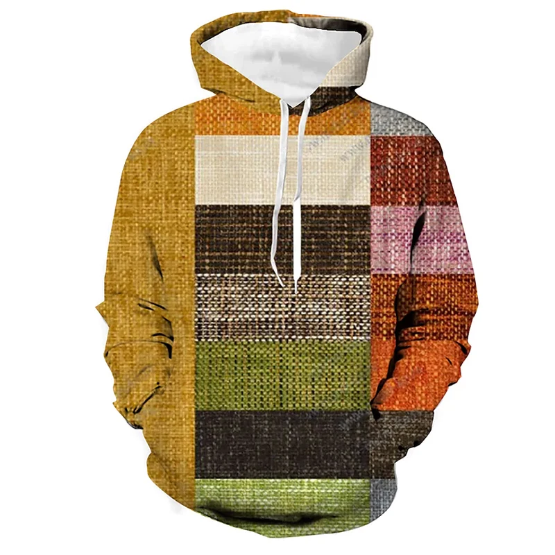 

Мужская толстовка в клетку, с 3D-принтом, на шнуровке