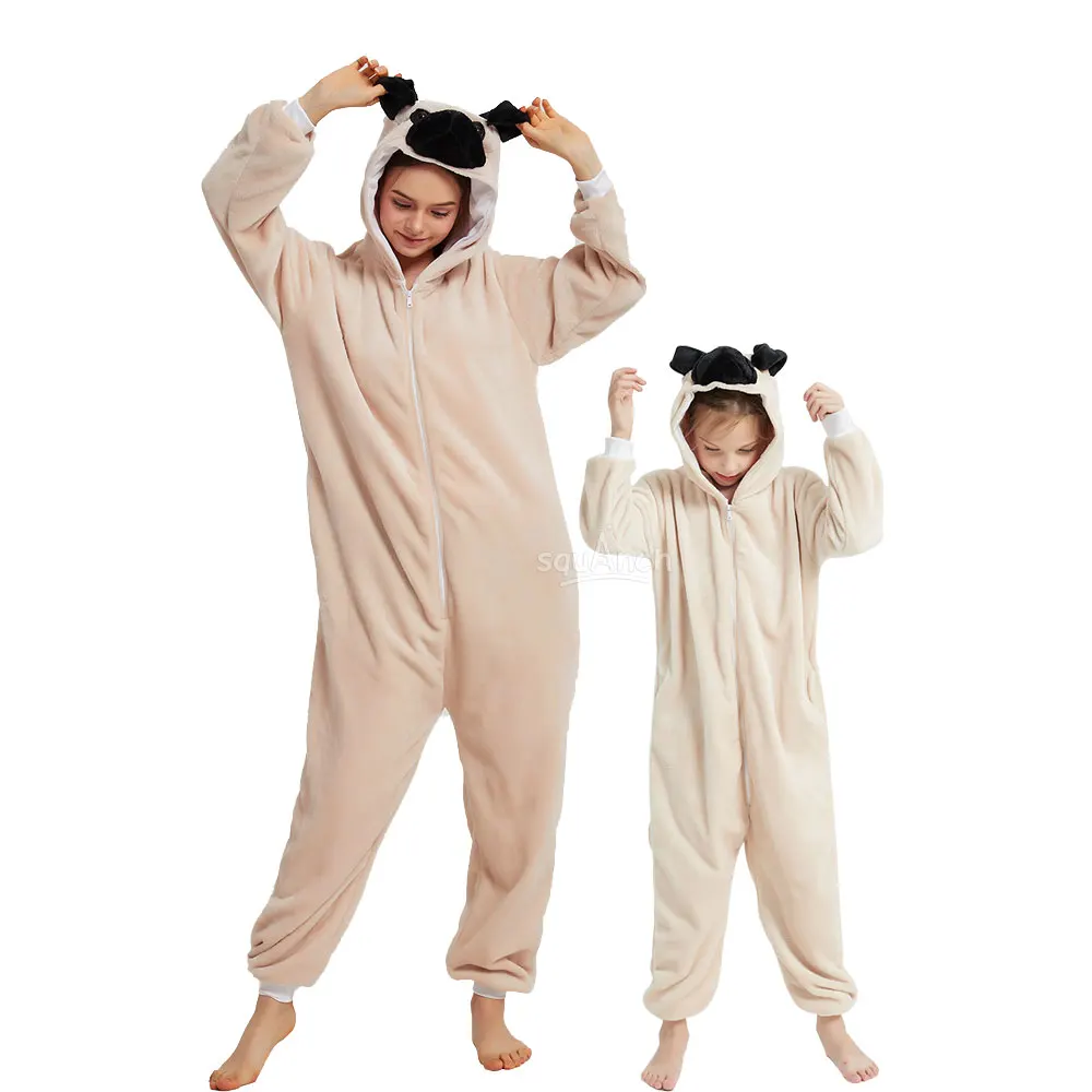 Family Matching Pajama Dog Onesie Halloween Mother Kids Outfits Zipper Animal Kigurumis Winter Warm Jumpsuit Shar Pei Overalls