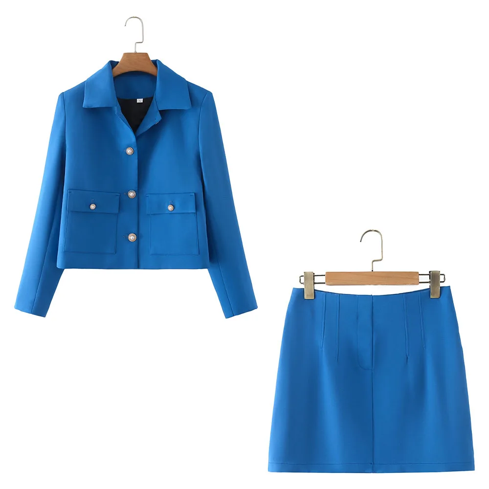 

2022 New Women's Fashion Button Short Suit Jacket Retro Long Sleeve Women's Chic Tank Top Women's Jacket + Short Skirt Set