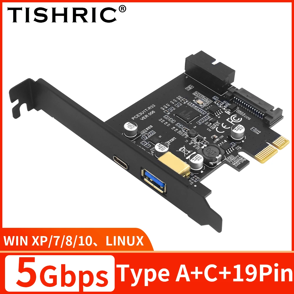 

TISHRIC PCIE To USB3.2 Type-C Expansion Card USB3.2 Gen1 Type-C 19pin D720201 Main Control Multi-port Functions PCBA Board