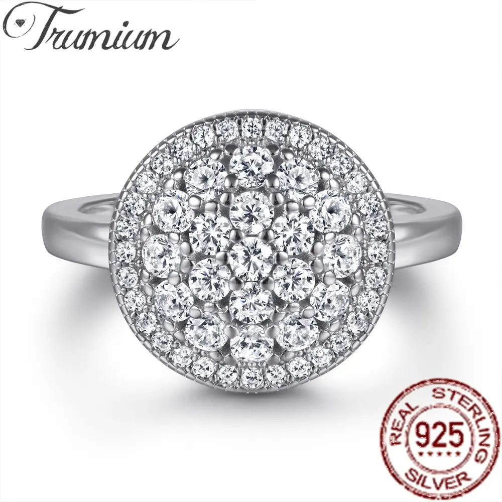 

Trumium Solid 925 sterling silver Round Shape Rings for Women Zircon Cluster Classic Engagement Wedding Bands Jewelry Anillos