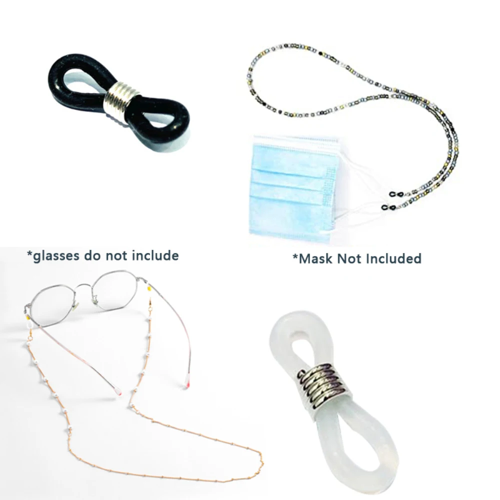 10Pcs/Set Non Slip Silicone Rubber Rings Glasses Chain Strap Anti-Skid Fixed Black White Circle Ear Hanging Rope Buckle Fittings - купить по