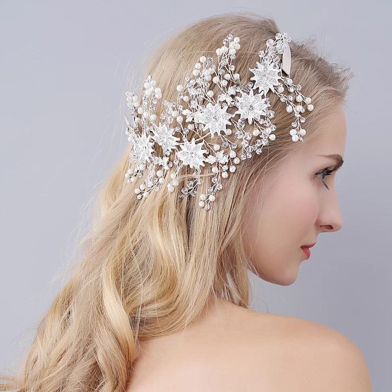 

O946 Elegant Wedding Bridal Hairband Alloy Flowers Crystal Inlaid Pearls Marriage Bride Headpiece Women Pageant Tiara