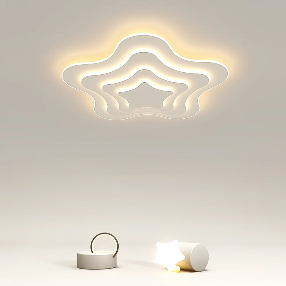 

New Children's Room LED Ceiling Light Modern Kids Baby Bedroom Study Lighting Fixtures Creative White Pentagram Ceiling Lamps