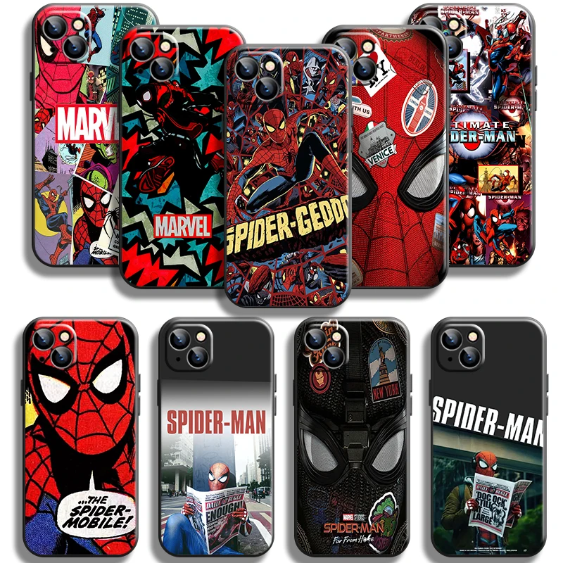 

Marvel Spiderman Comics For iPhone 13 12 11 Pro Max Mini 5 6 6S 7 8 Plus X XR XS Max Phone Case Liquid Silicon Carcasa Back