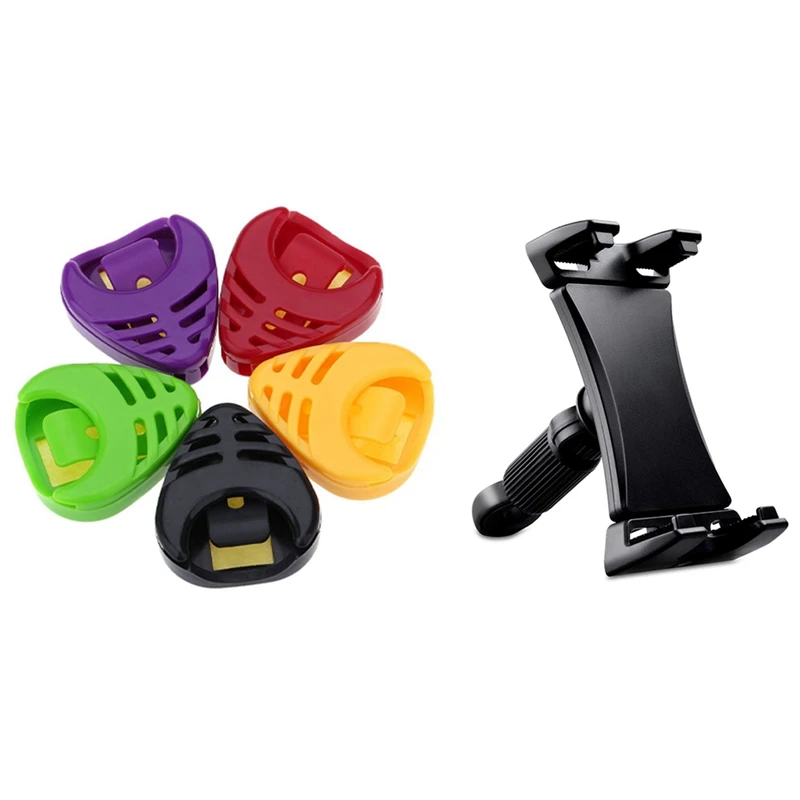 

Quality 5 Pcs Plactic Heart-Shaped Guitar Pick Plectrum Holder Cases & 1 Pcs Tablet Mounts For Microphone Stand