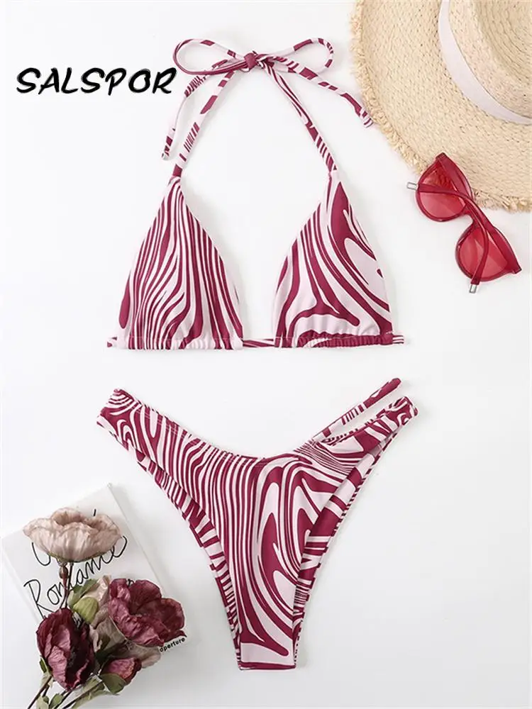 

SALSPOR Sexy Split Swimsuit Milk Pattern Bikini 2022 New Pad Bathing Suit Women Fashion Biquini Push Up Bra High Waist Swimwear