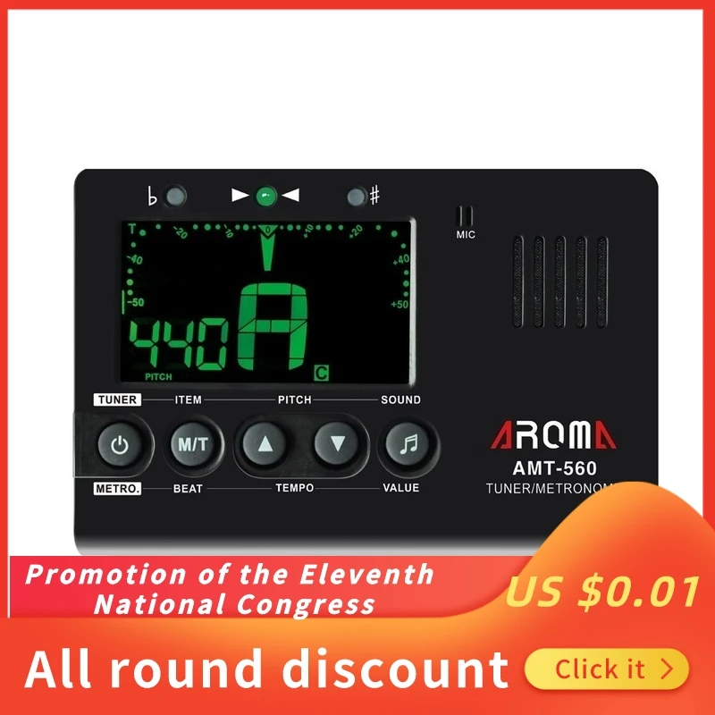 

Aroma AMT-560 Guitar Tuner Guitar Metronome Built-in Mic with Pickup Cable for Guitar Chromatic Bass Violin Ukulele