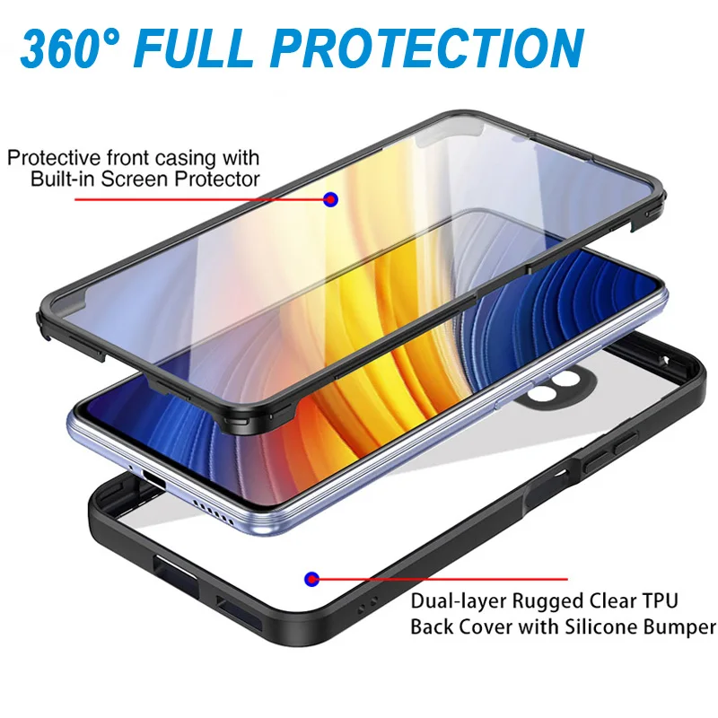 

Чехол для Xiaomi Poco X3 NFC 360 дюйма, защитный чехол для экрана, бампер, чехол для телефона Xiaomi Poco X3 Pro, оболочка