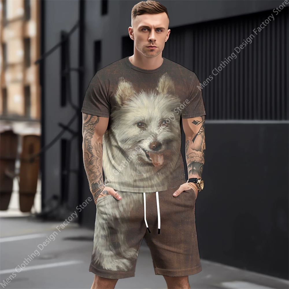 2023 Summer Tracksuit Men T-shirt+Shorts Fashion Men's Sweat-Shirt Set Men's Clothing 3D Abstract Animals Print Clothes For Men