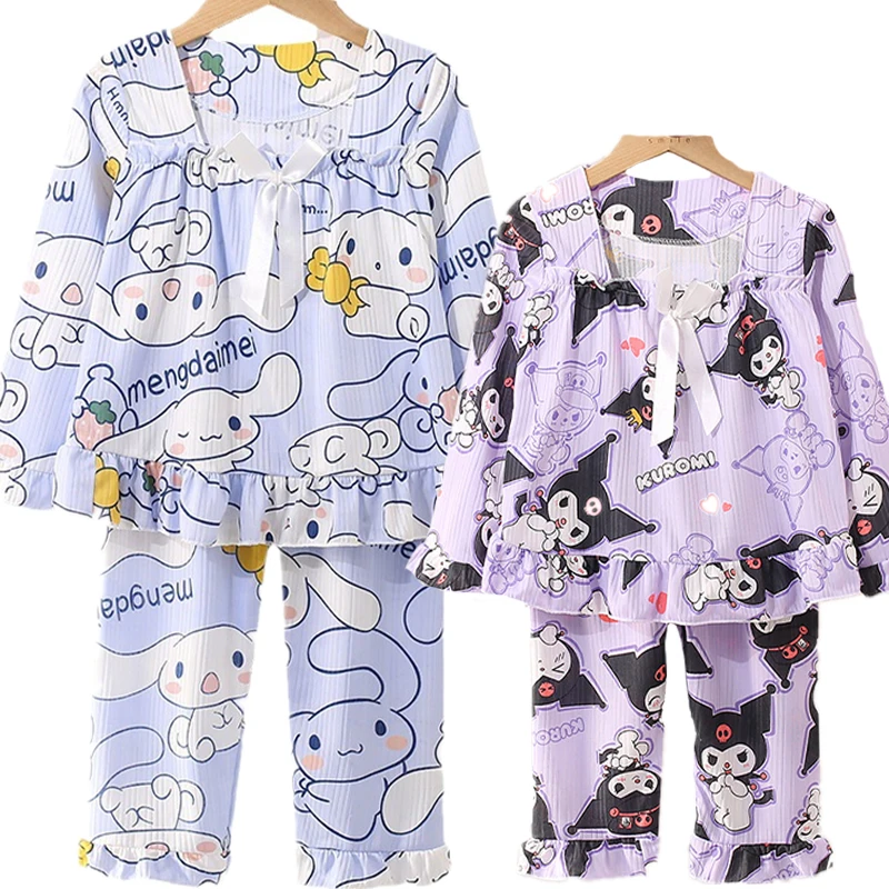 

Kawaii Children Pajama Anime Kuromi My Melody Cinnamonroll Girls Spring Autumn 2Pcs Long Sleeve Pants Sleepwear Nightwear Gifts
