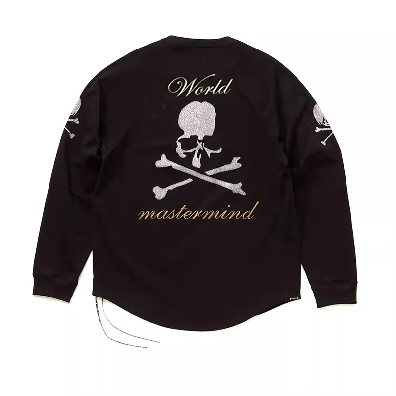 

2023 Mastermind Japan Long-sleeved T-shirt Short-sleeved T-shirt New Gold And Silver Skull Print MMJ High Street Loose Tees