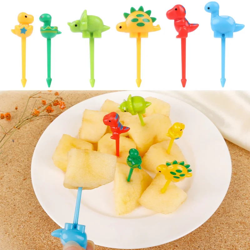 

6pc/Set Dinosaur Fruit Forks Cute Bento Decorative Forks Animal Farm Dinosaur Fruit Fork Cake Dessert Pick Toothpick Decor