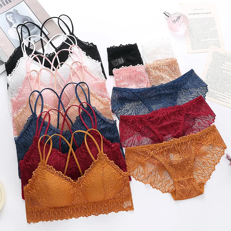 

Women Lace Sports Bras Sets Seamless Underwear Vest Sexy Panties Lingerie Padded Bralette Ultrathin Briefs Female Intimates