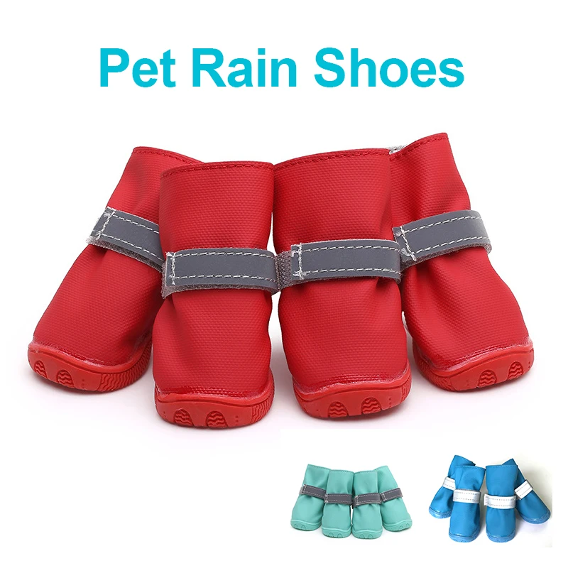 

PU Leather Dog Shoes Pet Rain Shoes For Small Medium Dogs Warm Anti-slip Waterproof Reflective Pets Dog Cat Snow Rain Boots