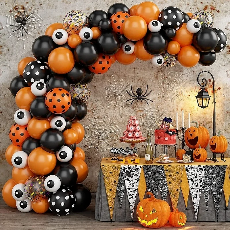 

128Pcs DIY Orange Black Halloween Balloon Garland Arch Black Cat Bat Pumpkin Mummy Foil Balloons Halloween Boo Party Decorations