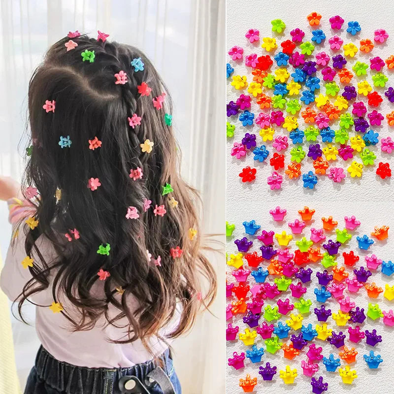 

1bag Girls Cute Colorful Flower Star Crown Small Hair Claws Lovely Hair Decorate Claw Clips Hairpins Kids Sweet Hair Accessories