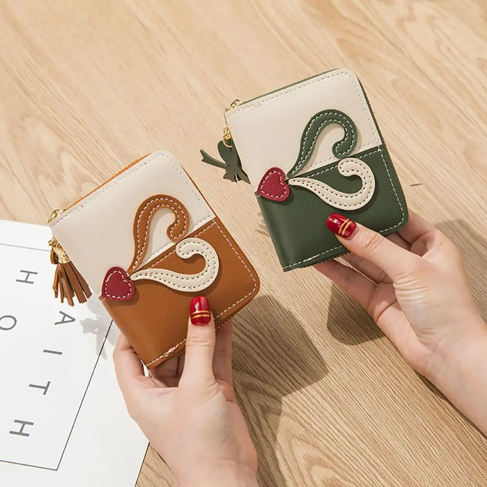 

Kawaii PU Leather Gift Bow Girls Credit Card Case Cash Clip Short Purse Credit Card Holder Love Heart Wallet Coin Purse