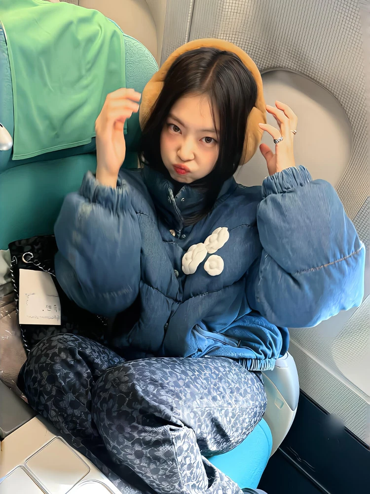 Jin Zhini Jennje Same Sle Синяя джинсовая куртка на хлопковой подкладке Верхняя одежда