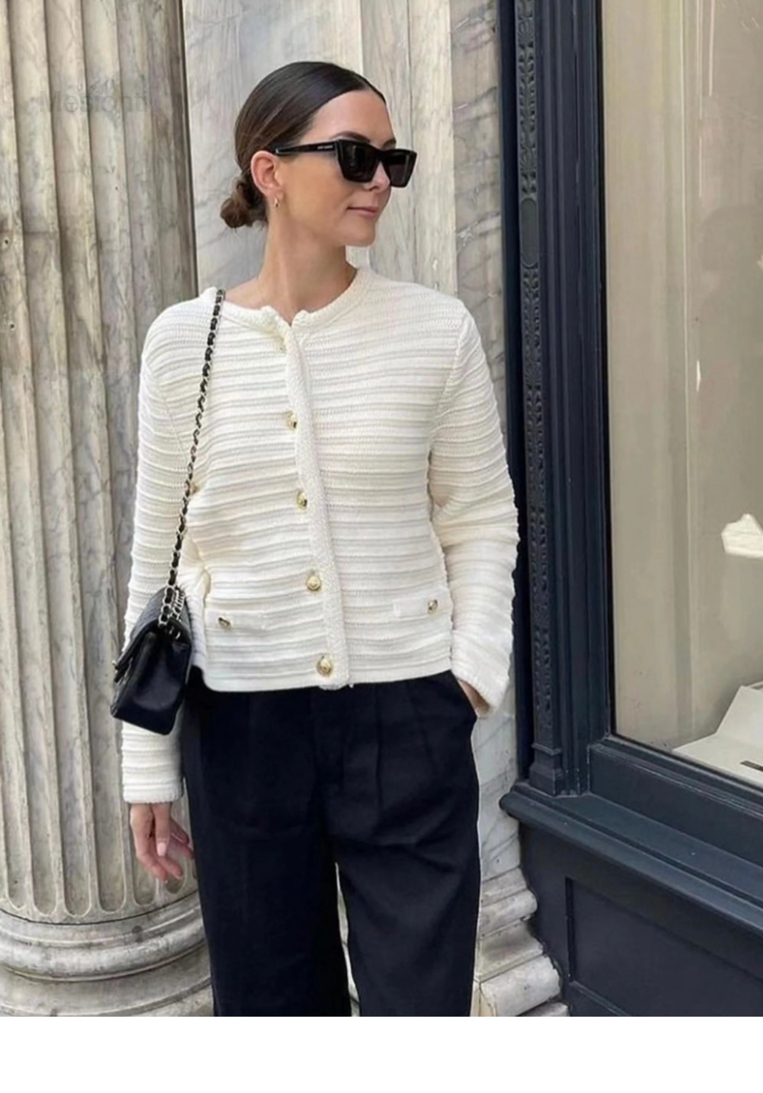 Женский кардиган MD 2024 новый стиль дизайн маленьких пуговиц с ароматом текстурный