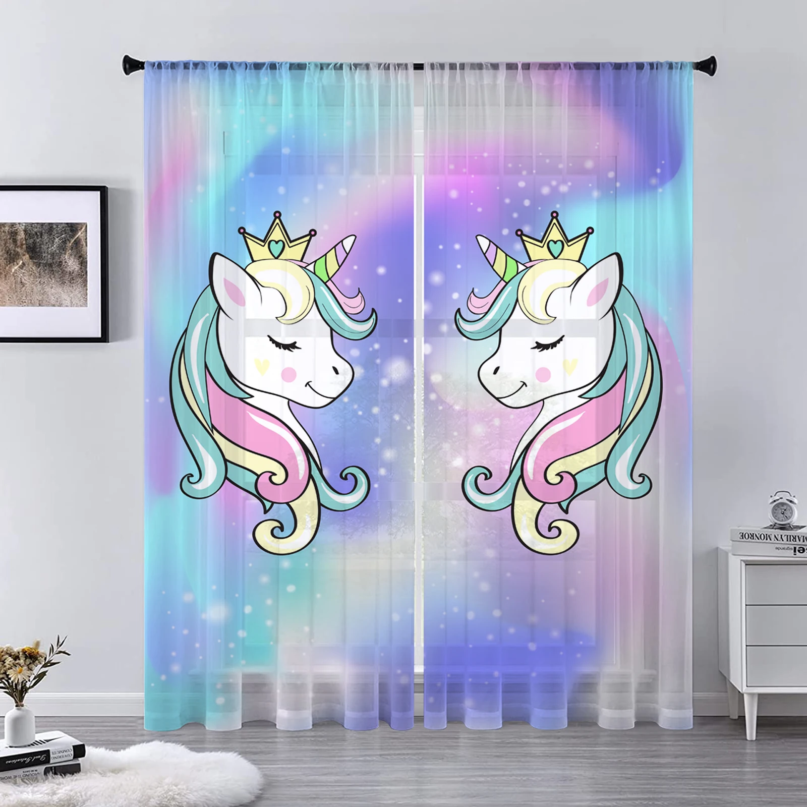 

Unicorns Curtains For Living Room Transparent Thin Cloth Curtain Curtains Window Sheer For The Bedroom Accessories Decor