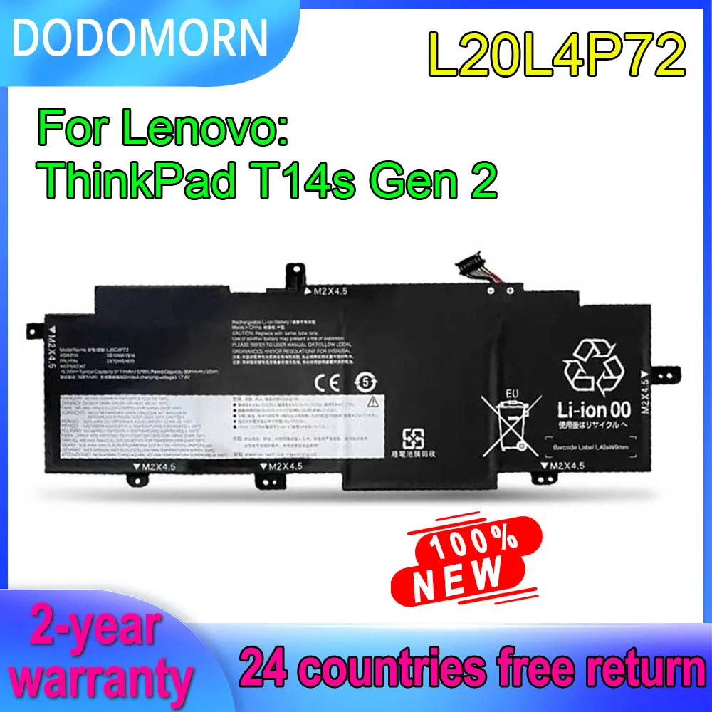 

DODOMORN L20L4P72 Laptop Battery For Lenovo ThinkPad T14s Gen 2 L20M4P72 L20C4P72 L20D4P72 4ICP5/67/67 15.36V 57Wh 3711mAh