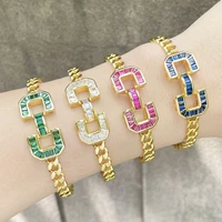 luxury cuban link chain cuff bangles for women copper zirconia geometric bangles gold plated jewelry female party gifts brth60