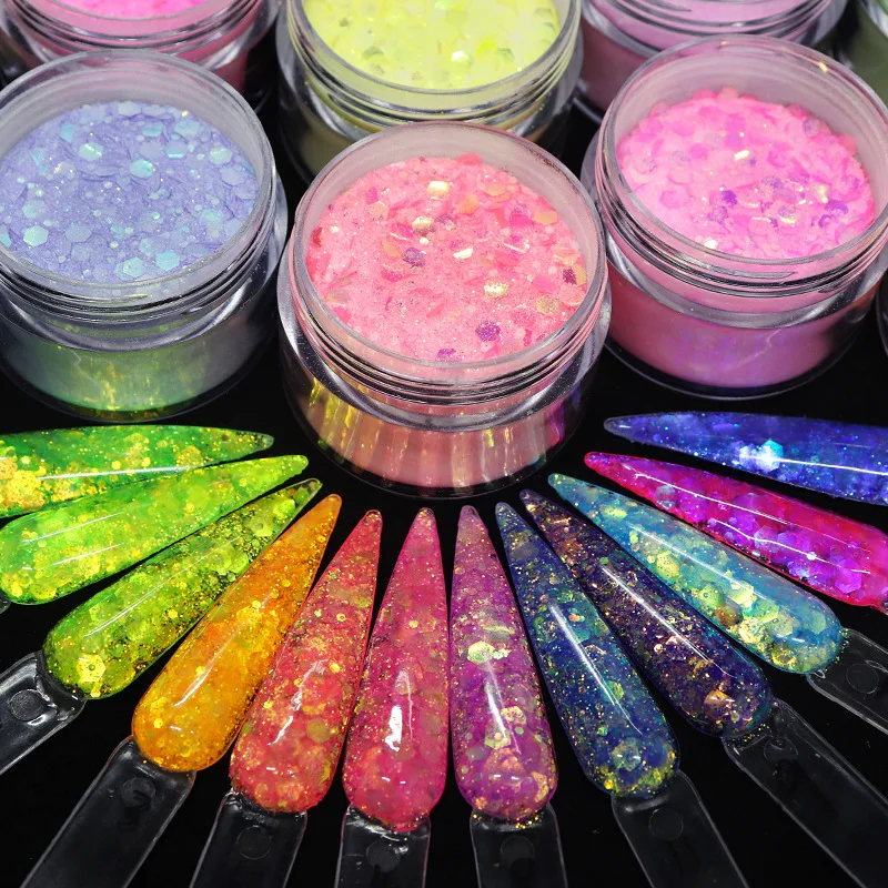 

15g Nail Art Acrylic Powder Mixed Mermaid Hexagon Chunky Glitter Sequins For Nail Extended Builder Sculpture Gel Polish Manicure