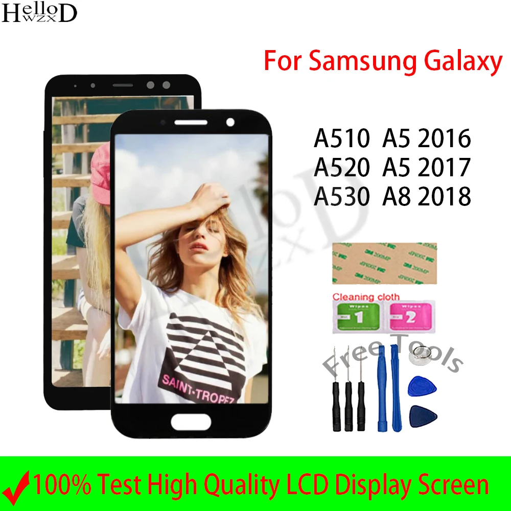 Купи Оригинальный ЖК-экран для Samsung Galaxy A5 2016 2017 A8 2018 A510 A520 A530, ЖК-дисплей с сенсорным экраном и дигитайзером в сборе за 2,734 рублей в магазине AliExpress