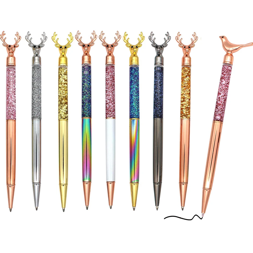 

5Pcs Luxury Creative Small Bird Deer Metal Glitter Floating Retractable Ballpoint Pens For Children Gift School Office Supplies