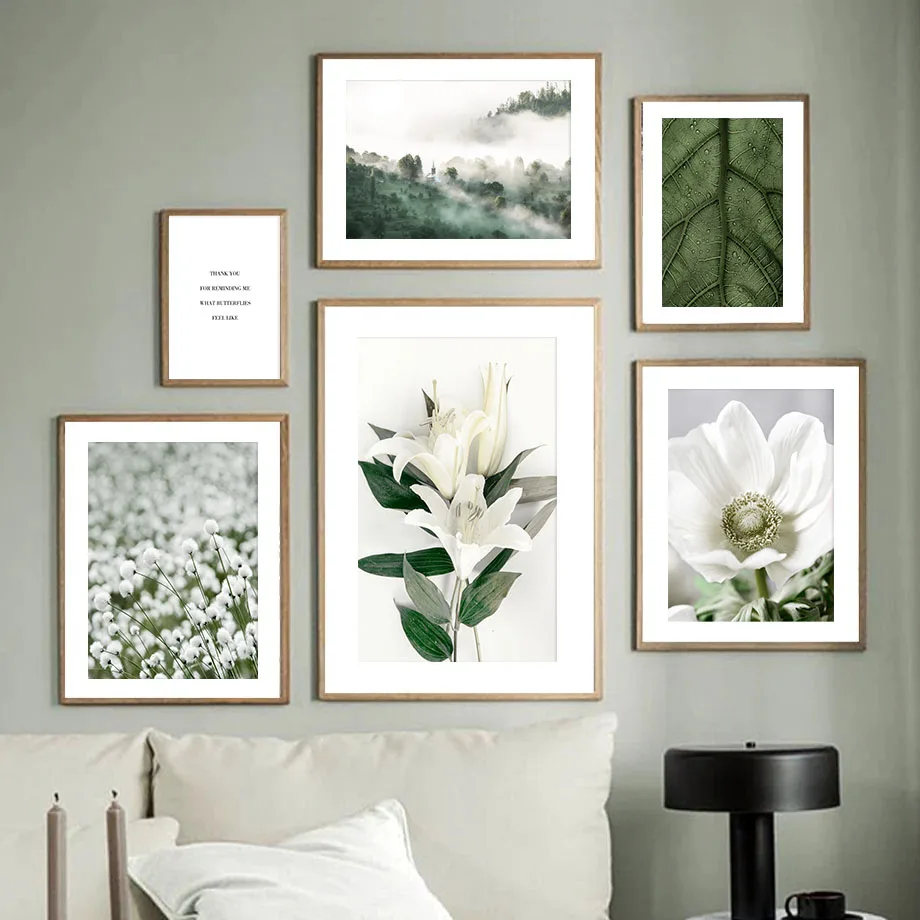 

White Lily Flower Dandelion Leaf Veins Forest Poster Nordic Wall Art Print Canvas Painting Landscape Pictures For Bedroom Decor