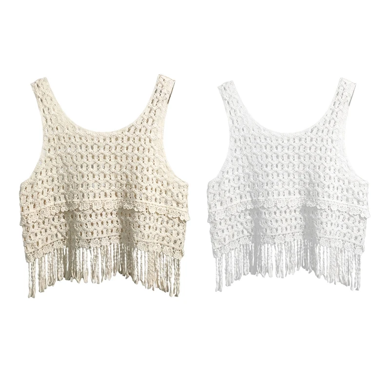 

Вязаный крючком укороченный топ без рукавов с круглым вырезом, свободная сексуальная накидка, укороченные топы, цветочный вязаный крючком ...